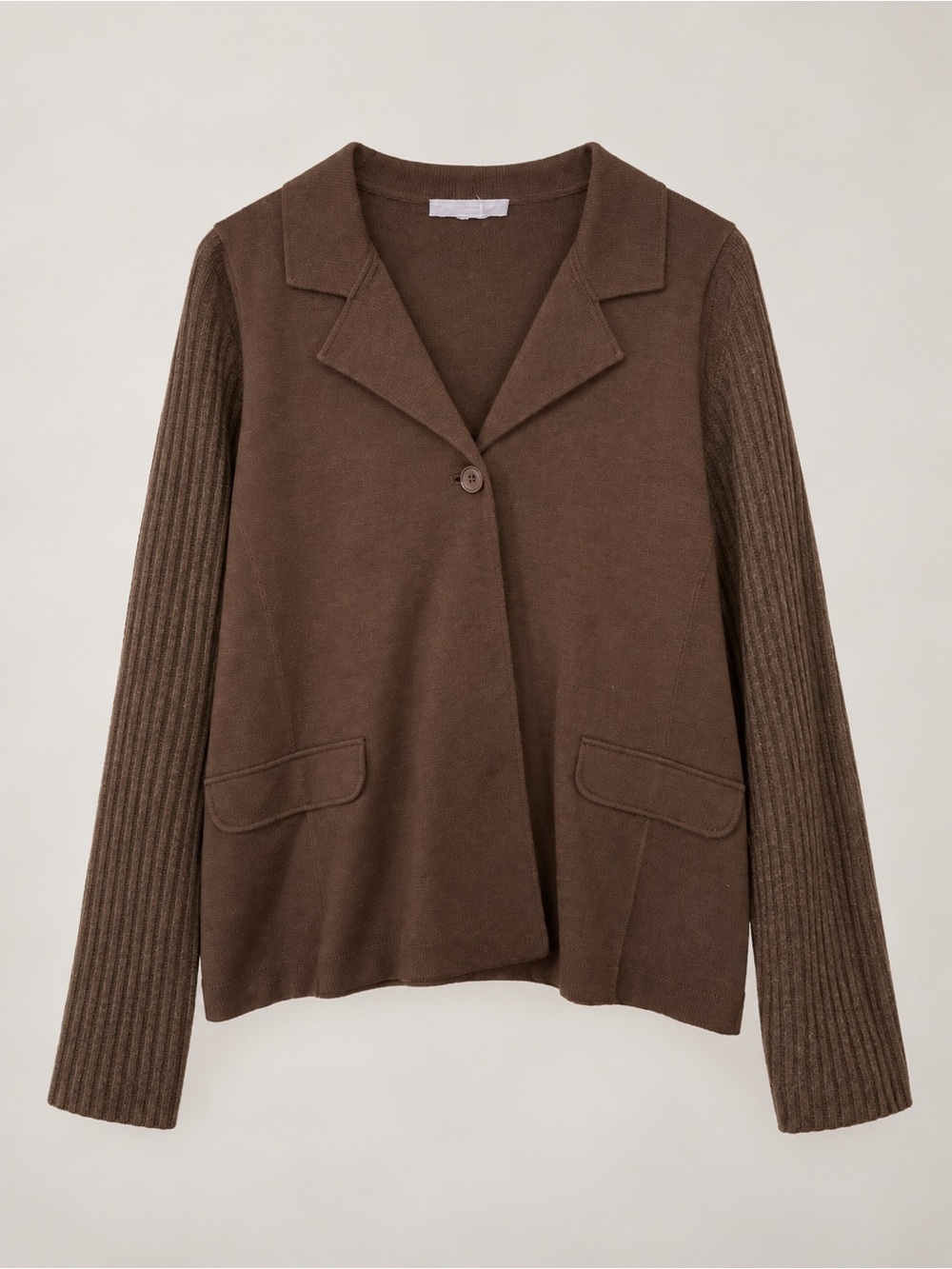 Modern Soul Brown Rib-Sleeve Collared Cardigan